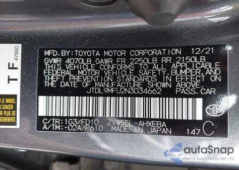 2022 Toyota Prius Le Awd-E from USA, damaged, VIN JTDL9MFU2N3034662